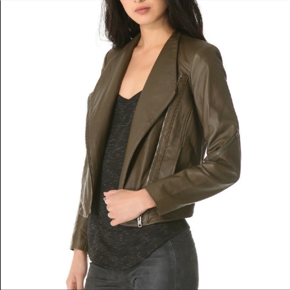 Olive Green Helmut Lang Leather Jacket, large - Picture 2 of 12